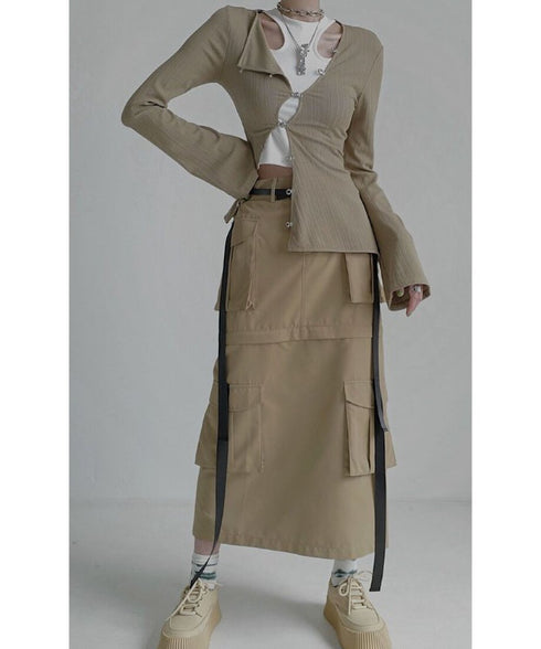 Asymmetric Cut-Out Hook Cardigan